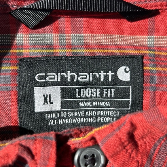 Carhartt Loose Fit Long Sleeve Red and Black Plaid Button Down Collared Shirt XL - Picture 8 of 9
